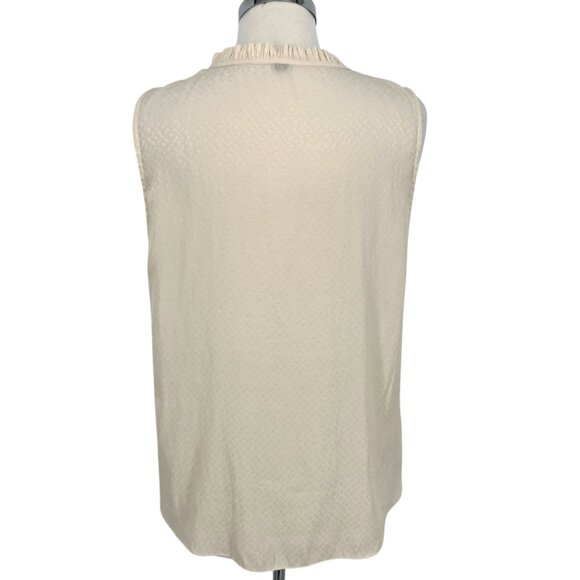 Margaret O'Leary Ruffle Collar Tie Neck Sleeveless Blouse Ivory Cream Size Small - Picture 5 of 9